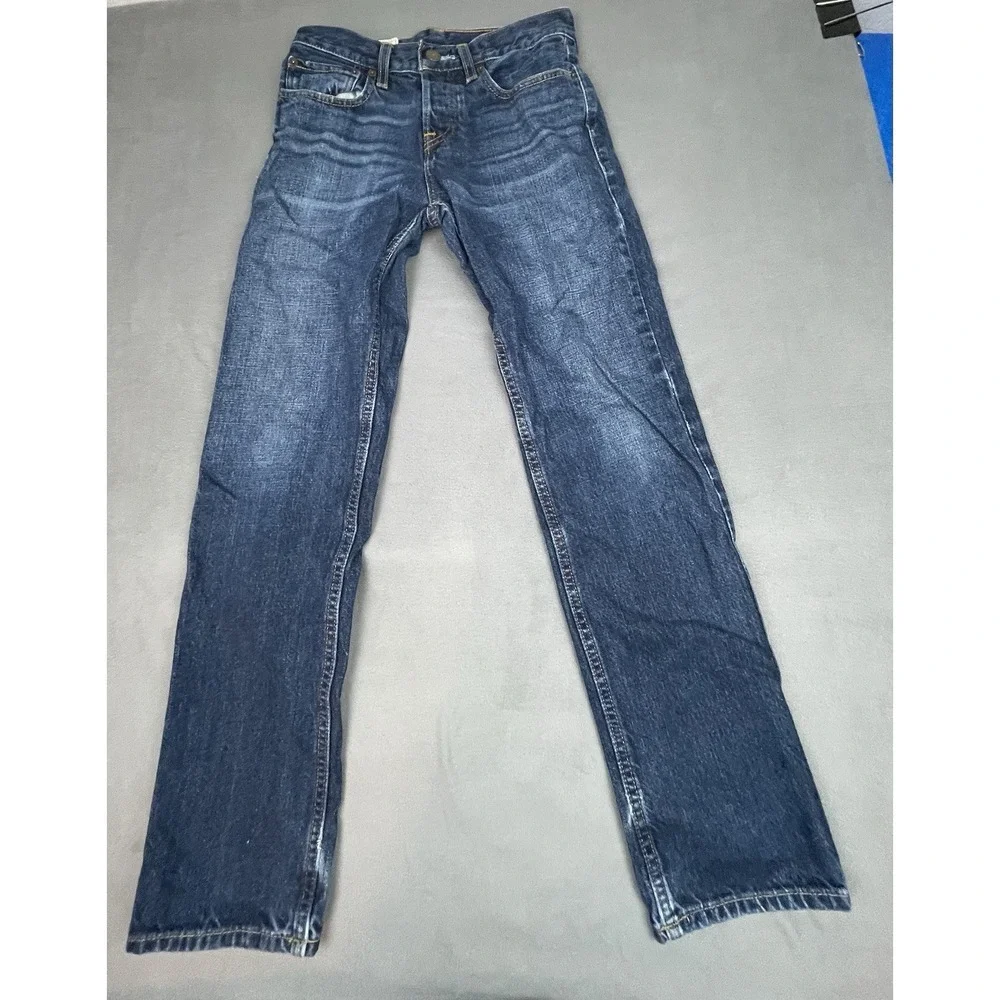 Hollister Jeans Mens 28 30 Blue Straight Leg Faded Whiskered Denim Trousers Dark